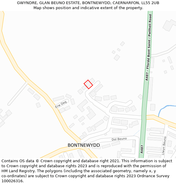 GWYNDRE, GLAN BEUNO ESTATE, BONTNEWYDD, CAERNARFON, LL55 2UB: Location map and indicative extent of plot