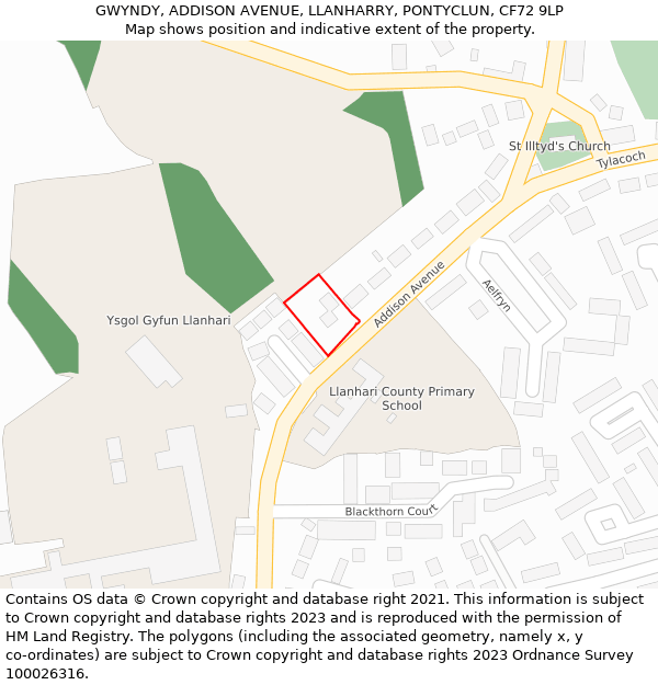 GWYNDY, ADDISON AVENUE, LLANHARRY, PONTYCLUN, CF72 9LP: Location map and indicative extent of plot