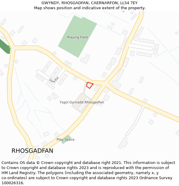 GWYNDY, RHOSGADFAN, CAERNARFON, LL54 7EY: Location map and indicative extent of plot