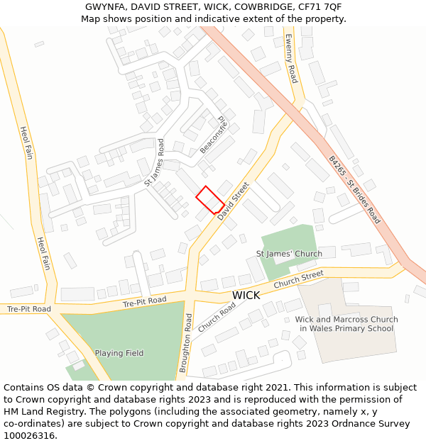 GWYNFA, DAVID STREET, WICK, COWBRIDGE, CF71 7QF: Location map and indicative extent of plot