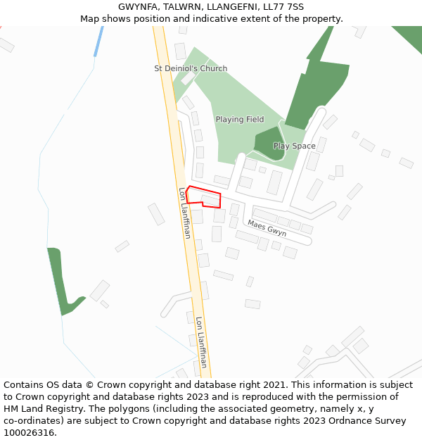 GWYNFA, TALWRN, LLANGEFNI, LL77 7SS: Location map and indicative extent of plot