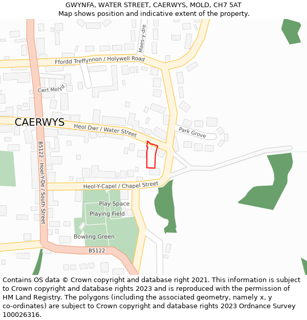 GWYNFA, WATER STREET, CAERWYS, MOLD, CH7 5AT: Location map and indicative extent of plot