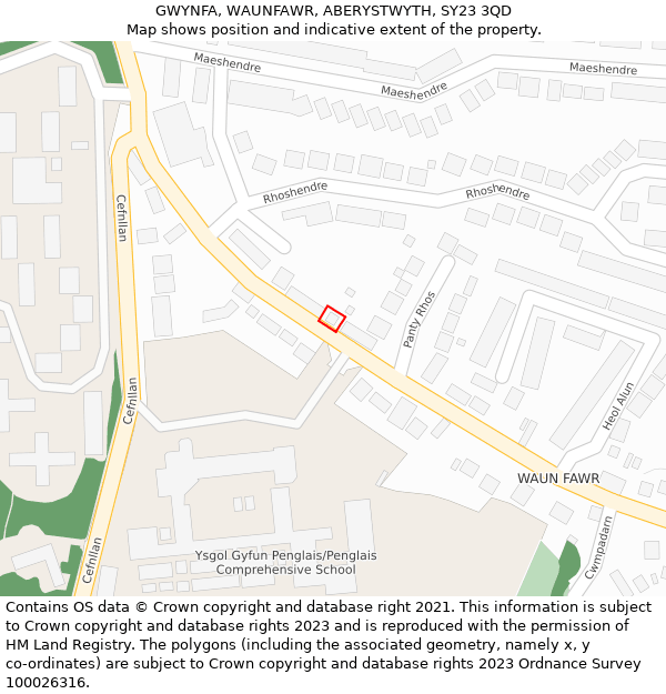 GWYNFA, WAUNFAWR, ABERYSTWYTH, SY23 3QD: Location map and indicative extent of plot