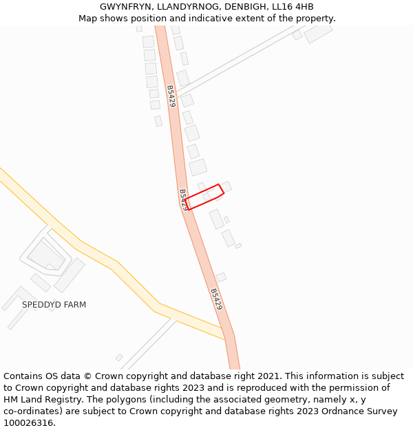 GWYNFRYN, LLANDYRNOG, DENBIGH, LL16 4HB: Location map and indicative extent of plot