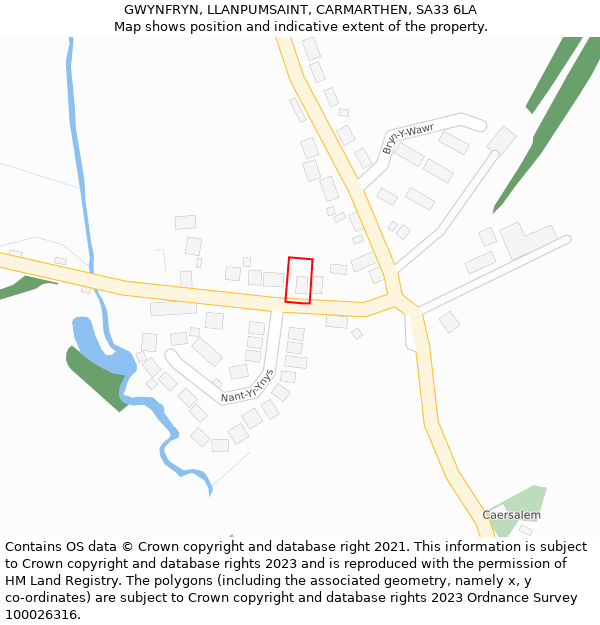 GWYNFRYN, LLANPUMSAINT, CARMARTHEN, SA33 6LA: Location map and indicative extent of plot