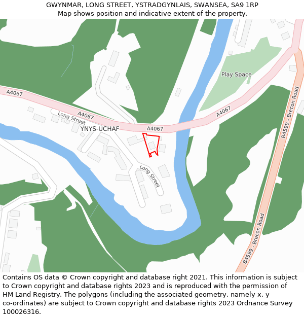 GWYNMAR, LONG STREET, YSTRADGYNLAIS, SWANSEA, SA9 1RP: Location map and indicative extent of plot