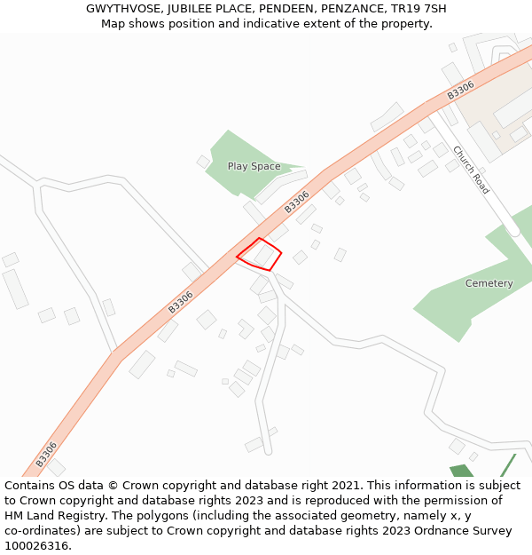 GWYTHVOSE, JUBILEE PLACE, PENDEEN, PENZANCE, TR19 7SH: Location map and indicative extent of plot