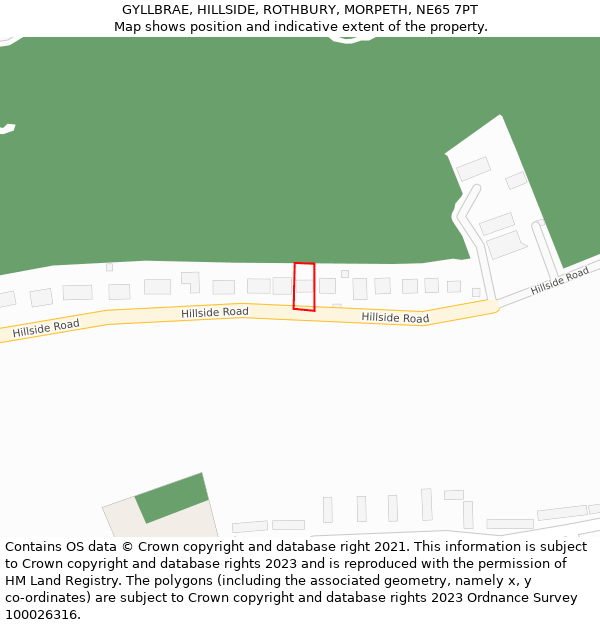 GYLLBRAE, HILLSIDE, ROTHBURY, MORPETH, NE65 7PT: Location map and indicative extent of plot