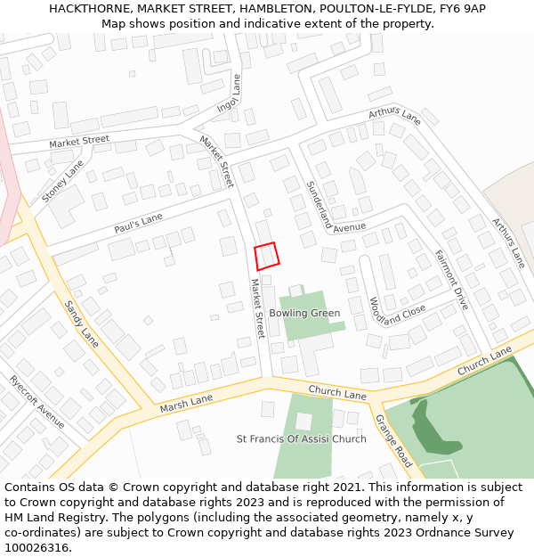 HACKTHORNE, MARKET STREET, HAMBLETON, POULTON-LE-FYLDE, FY6 9AP: Location map and indicative extent of plot