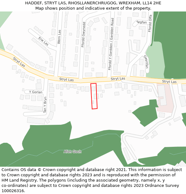 HADDEF, STRYT LAS, RHOSLLANERCHRUGOG, WREXHAM, LL14 2HE: Location map and indicative extent of plot