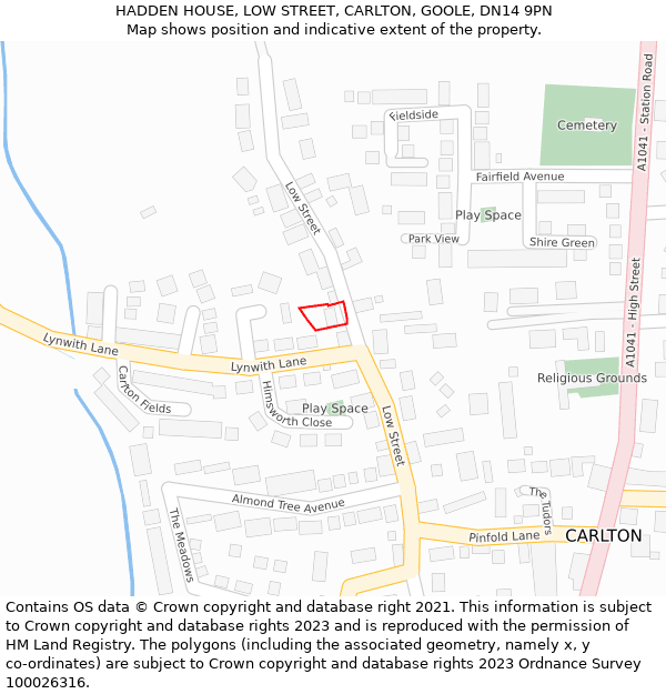 HADDEN HOUSE, LOW STREET, CARLTON, GOOLE, DN14 9PN: Location map and indicative extent of plot