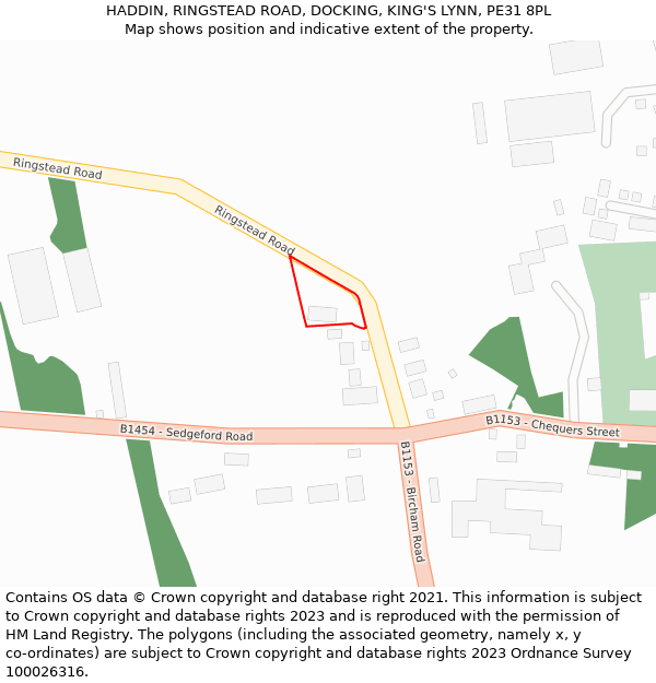 HADDIN, RINGSTEAD ROAD, DOCKING, KING'S LYNN, PE31 8PL: Location map and indicative extent of plot