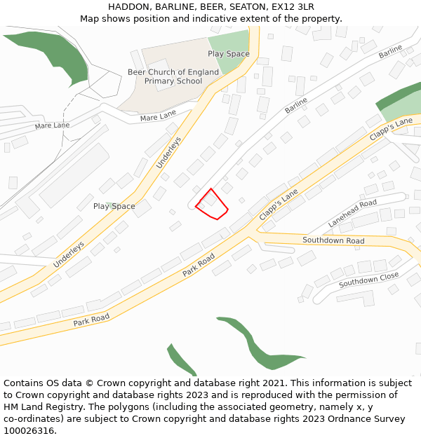 HADDON, BARLINE, BEER, SEATON, EX12 3LR: Location map and indicative extent of plot