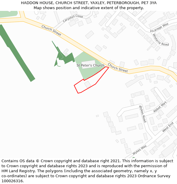 HADDON HOUSE, CHURCH STREET, YAXLEY, PETERBOROUGH, PE7 3YA: Location map and indicative extent of plot
