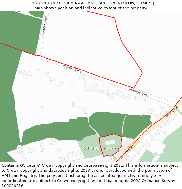 HADDON HOUSE, VICARAGE LANE, BURTON, NESTON, CH64 5TJ: Location map and indicative extent of plot