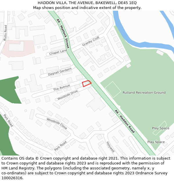 HADDON VILLA, THE AVENUE, BAKEWELL, DE45 1EQ: Location map and indicative extent of plot