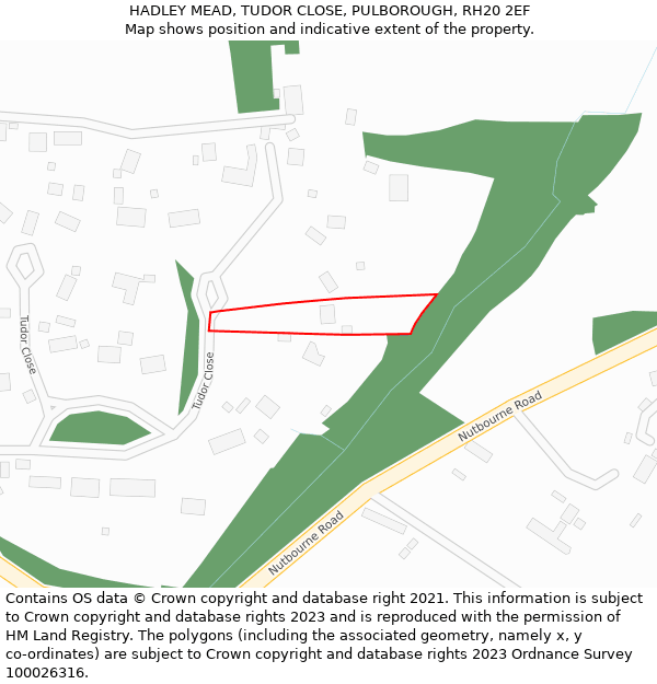 HADLEY MEAD, TUDOR CLOSE, PULBOROUGH, RH20 2EF: Location map and indicative extent of plot