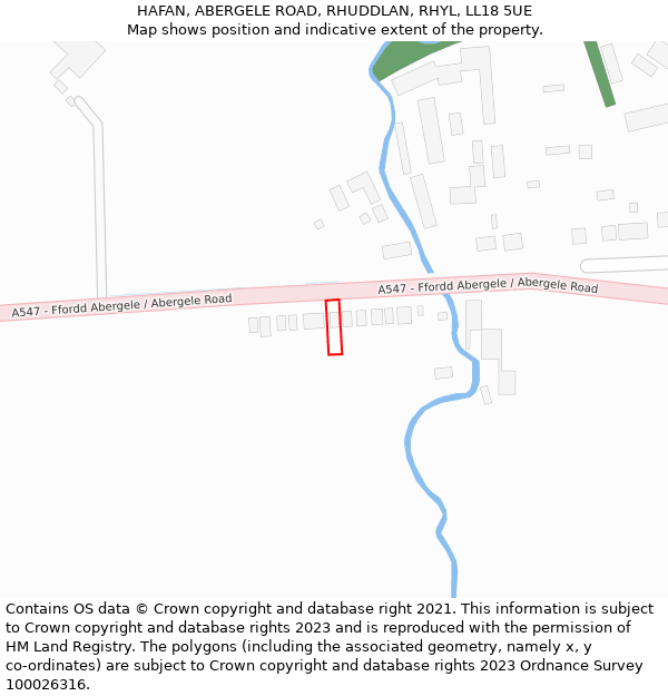 HAFAN, ABERGELE ROAD, RHUDDLAN, RHYL, LL18 5UE: Location map and indicative extent of plot