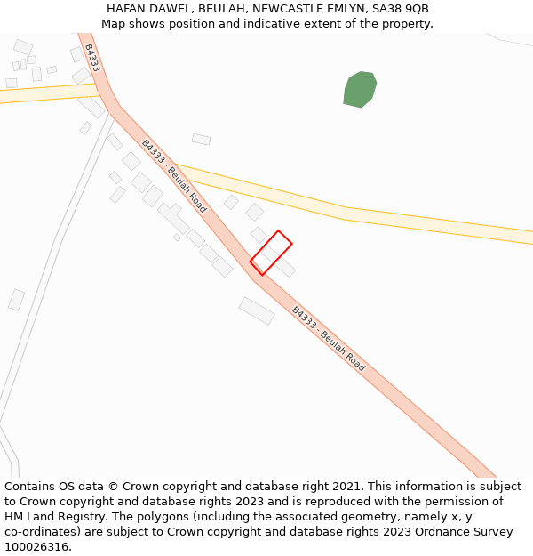 HAFAN DAWEL, BEULAH, NEWCASTLE EMLYN, SA38 9QB: Location map and indicative extent of plot