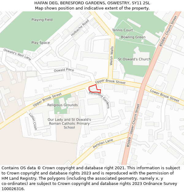 HAFAN DEG, BERESFORD GARDENS, OSWESTRY, SY11 2SL: Location map and indicative extent of plot