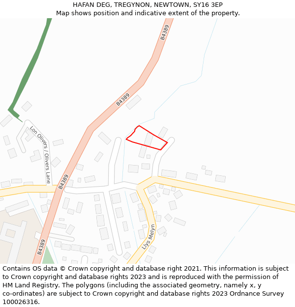 HAFAN DEG, TREGYNON, NEWTOWN, SY16 3EP: Location map and indicative extent of plot