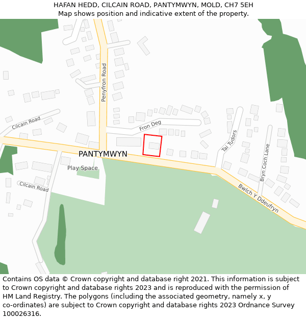 HAFAN HEDD, CILCAIN ROAD, PANTYMWYN, MOLD, CH7 5EH: Location map and indicative extent of plot