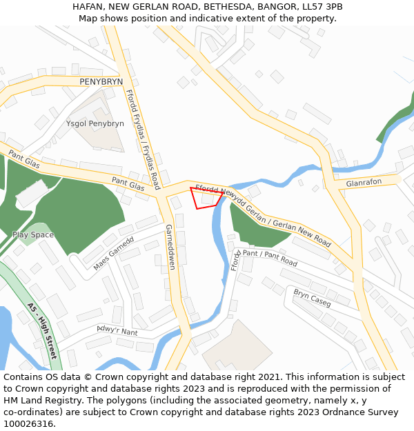 HAFAN, NEW GERLAN ROAD, BETHESDA, BANGOR, LL57 3PB: Location map and indicative extent of plot