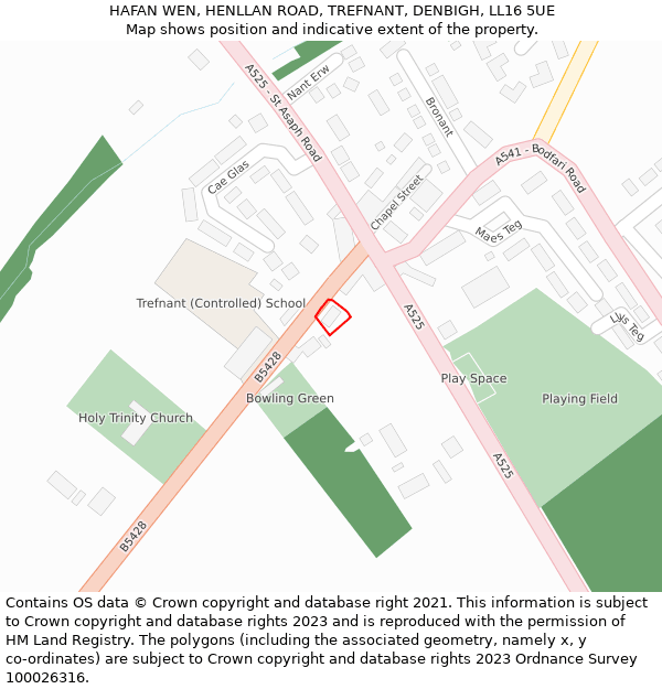 HAFAN WEN, HENLLAN ROAD, TREFNANT, DENBIGH, LL16 5UE: Location map and indicative extent of plot