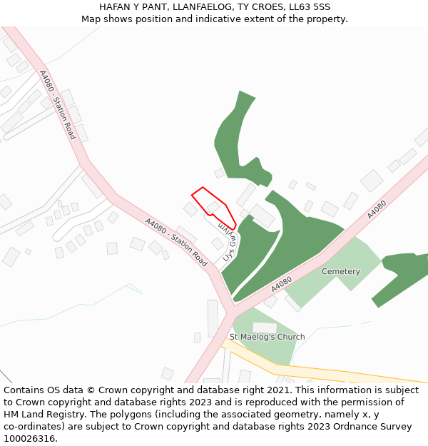 HAFAN Y PANT, LLANFAELOG, TY CROES, LL63 5SS: Location map and indicative extent of plot