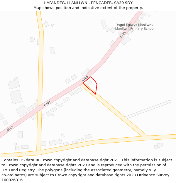 HAFANDEG, LLANLLWNI, PENCADER, SA39 9DY: Location map and indicative extent of plot