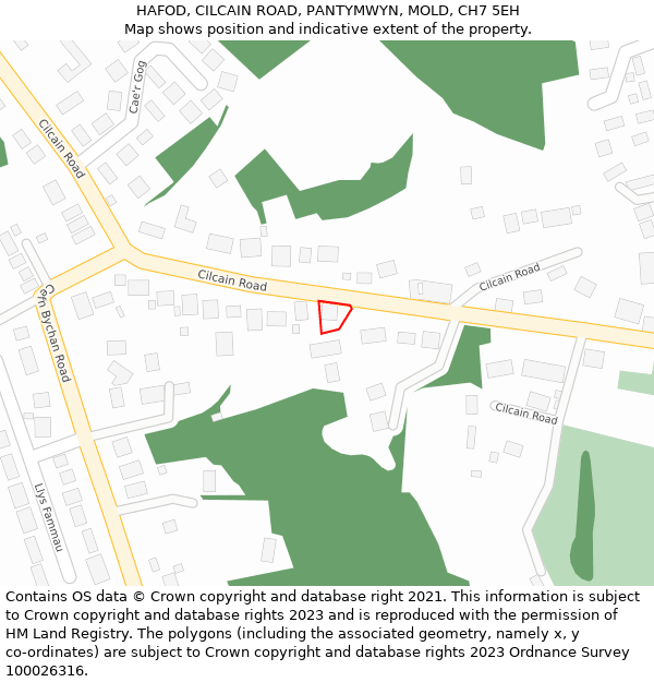 HAFOD, CILCAIN ROAD, PANTYMWYN, MOLD, CH7 5EH: Location map and indicative extent of plot