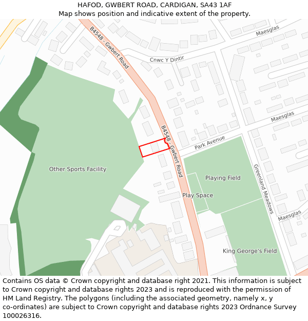 HAFOD, GWBERT ROAD, CARDIGAN, SA43 1AF: Location map and indicative extent of plot