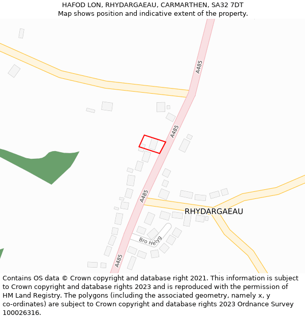 HAFOD LON, RHYDARGAEAU, CARMARTHEN, SA32 7DT: Location map and indicative extent of plot