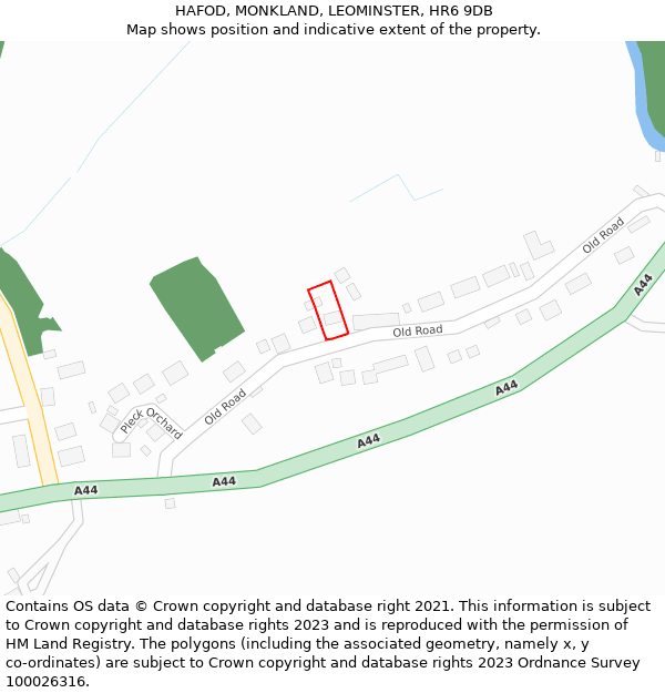 HAFOD, MONKLAND, LEOMINSTER, HR6 9DB: Location map and indicative extent of plot