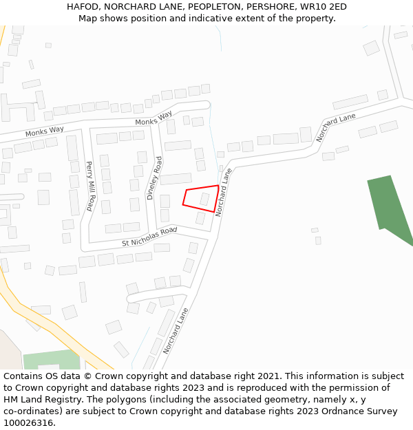 HAFOD, NORCHARD LANE, PEOPLETON, PERSHORE, WR10 2ED: Location map and indicative extent of plot