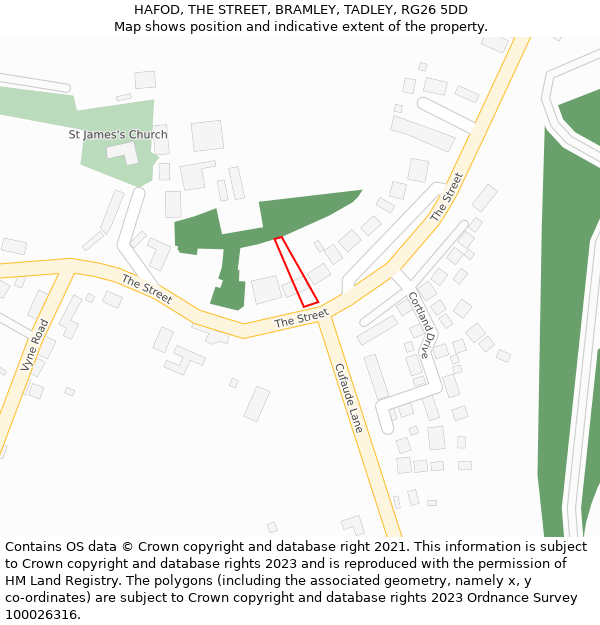 HAFOD, THE STREET, BRAMLEY, TADLEY, RG26 5DD: Location map and indicative extent of plot