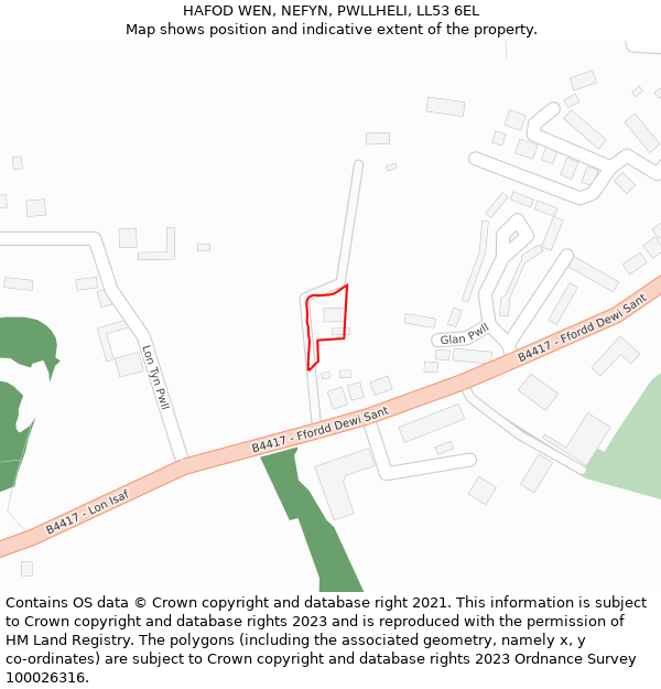 HAFOD WEN, NEFYN, PWLLHELI, LL53 6EL: Location map and indicative extent of plot