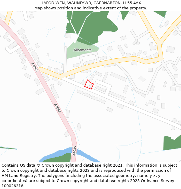 HAFOD WEN, WAUNFAWR, CAERNARFON, LL55 4AX: Location map and indicative extent of plot