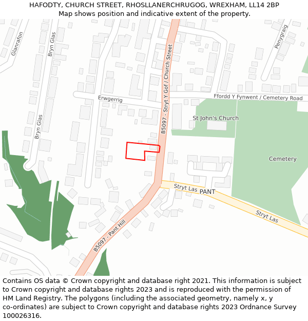 HAFODTY, CHURCH STREET, RHOSLLANERCHRUGOG, WREXHAM, LL14 2BP: Location map and indicative extent of plot