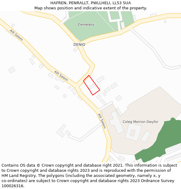 HAFREN, PENRALLT, PWLLHELI, LL53 5UA: Location map and indicative extent of plot