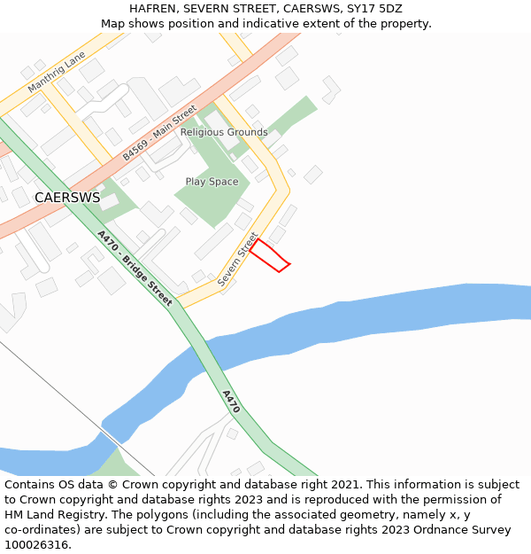 HAFREN, SEVERN STREET, CAERSWS, SY17 5DZ: Location map and indicative extent of plot