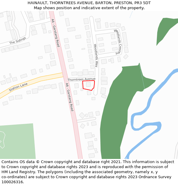 HAINAULT, THORNTREES AVENUE, BARTON, PRESTON, PR3 5DT: Location map and indicative extent of plot