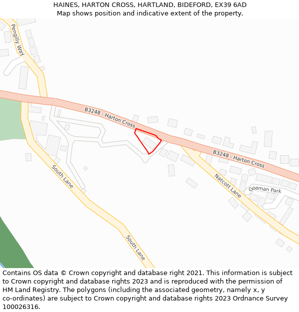 HAINES, HARTON CROSS, HARTLAND, BIDEFORD, EX39 6AD: Location map and indicative extent of plot