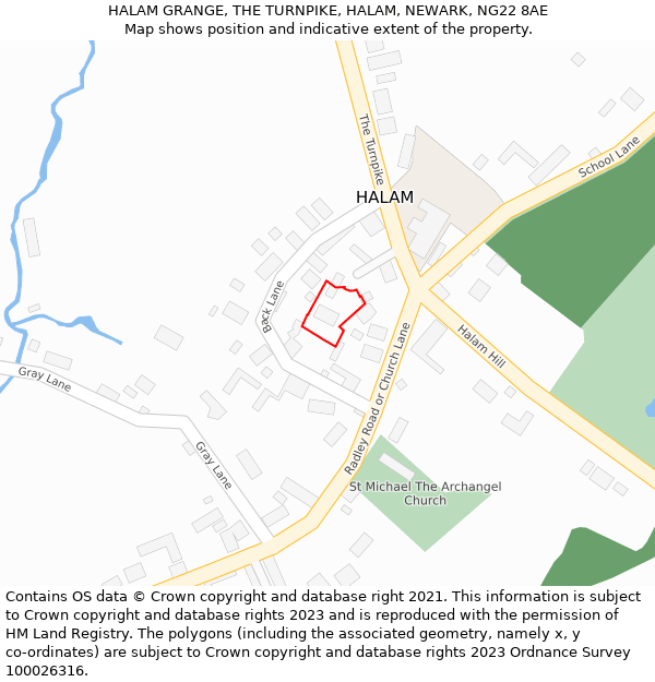 HALAM GRANGE, THE TURNPIKE, HALAM, NEWARK, NG22 8AE: Location map and indicative extent of plot