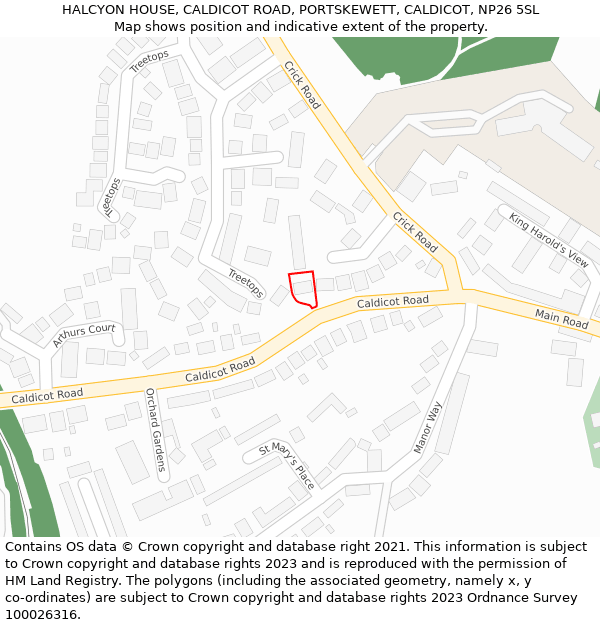 HALCYON HOUSE, CALDICOT ROAD, PORTSKEWETT, CALDICOT, NP26 5SL: Location map and indicative extent of plot