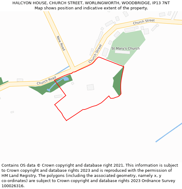 HALCYON HOUSE, CHURCH STREET, WORLINGWORTH, WOODBRIDGE, IP13 7NT: Location map and indicative extent of plot