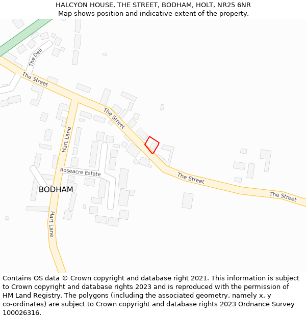 HALCYON HOUSE, THE STREET, BODHAM, HOLT, NR25 6NR: Location map and indicative extent of plot