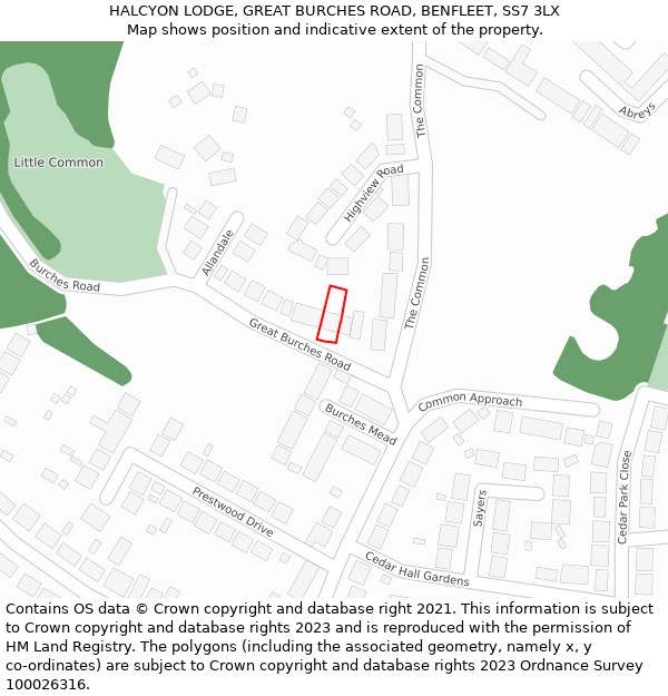 HALCYON LODGE, GREAT BURCHES ROAD, BENFLEET, SS7 3LX: Location map and indicative extent of plot