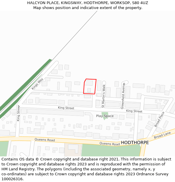 HALCYON PLACE, KINGSWAY, HODTHORPE, WORKSOP, S80 4UZ: Location map and indicative extent of plot