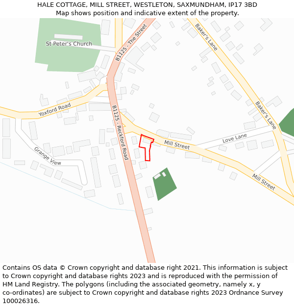 HALE COTTAGE, MILL STREET, WESTLETON, SAXMUNDHAM, IP17 3BD: Location map and indicative extent of plot